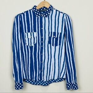 ADRISSA || Blue & White Button Down Shirt; Size S